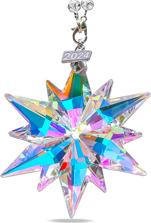 2024 Annual Christmas Ornaments Crystal Snowflake Star, Sparkly Crystal Ornaments for Christmas Tree, Beautiful Christmas Ornaments for Women Girls