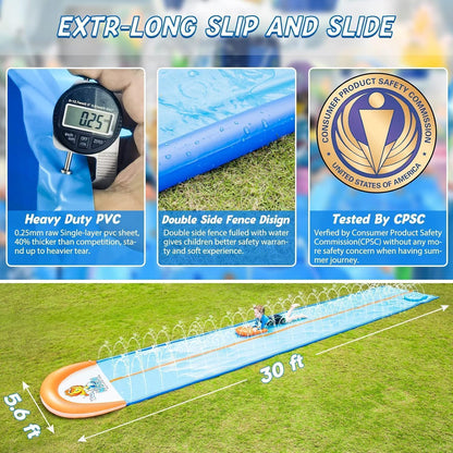 Slip Water and Slide, 15Ft Extra Long Lawn Water Slides for Kids Adults, Double Lanes Racing Backyard Summer Sprinkler and Splash Water Toy, XL Slip Waterslide with 2 Inflatable