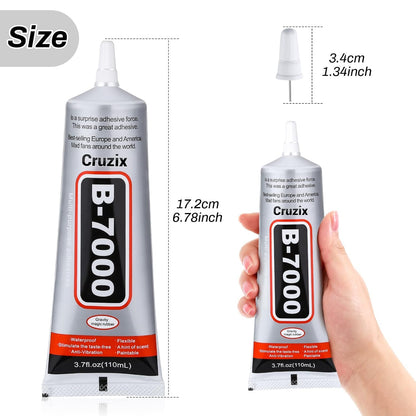 B7000 Jewelry Bead Glue for Jewelry Making, Clear 3.7 Fl Oz B7000+Plus Multipurpose Super Adhesive Glue for Rhinestone Crafts Fabric Metal Stone Nail Art Wood Glass (110 Ml/ 3.7Oz)