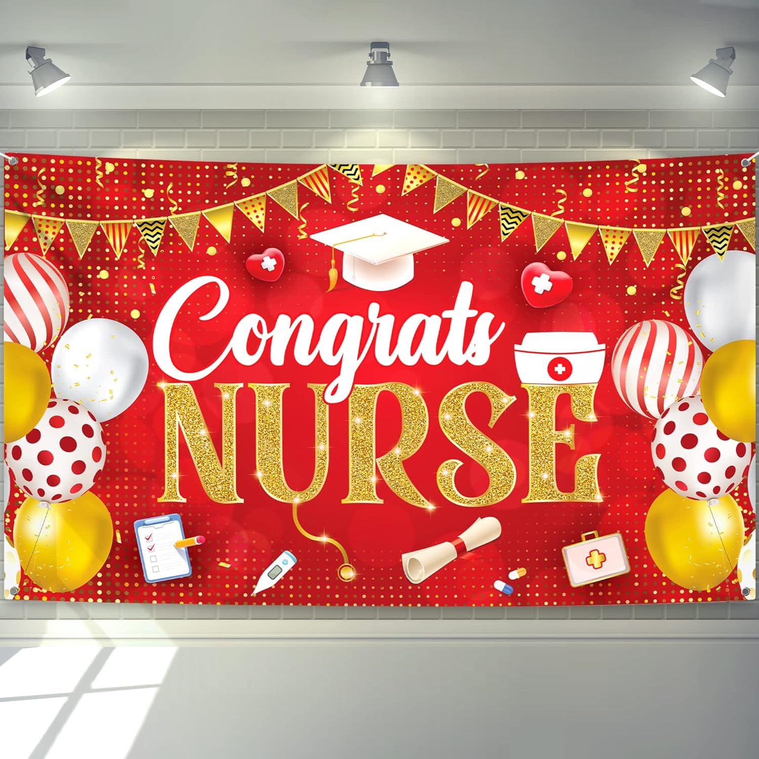 , Congratulations Grad Banner - Large, 72X44 Inch | Glitter Black and Gold Graduation Backdrop, Graduation Decorations Class of 2024 | Congratulations Banner, 2024 Graduation Party Decorations