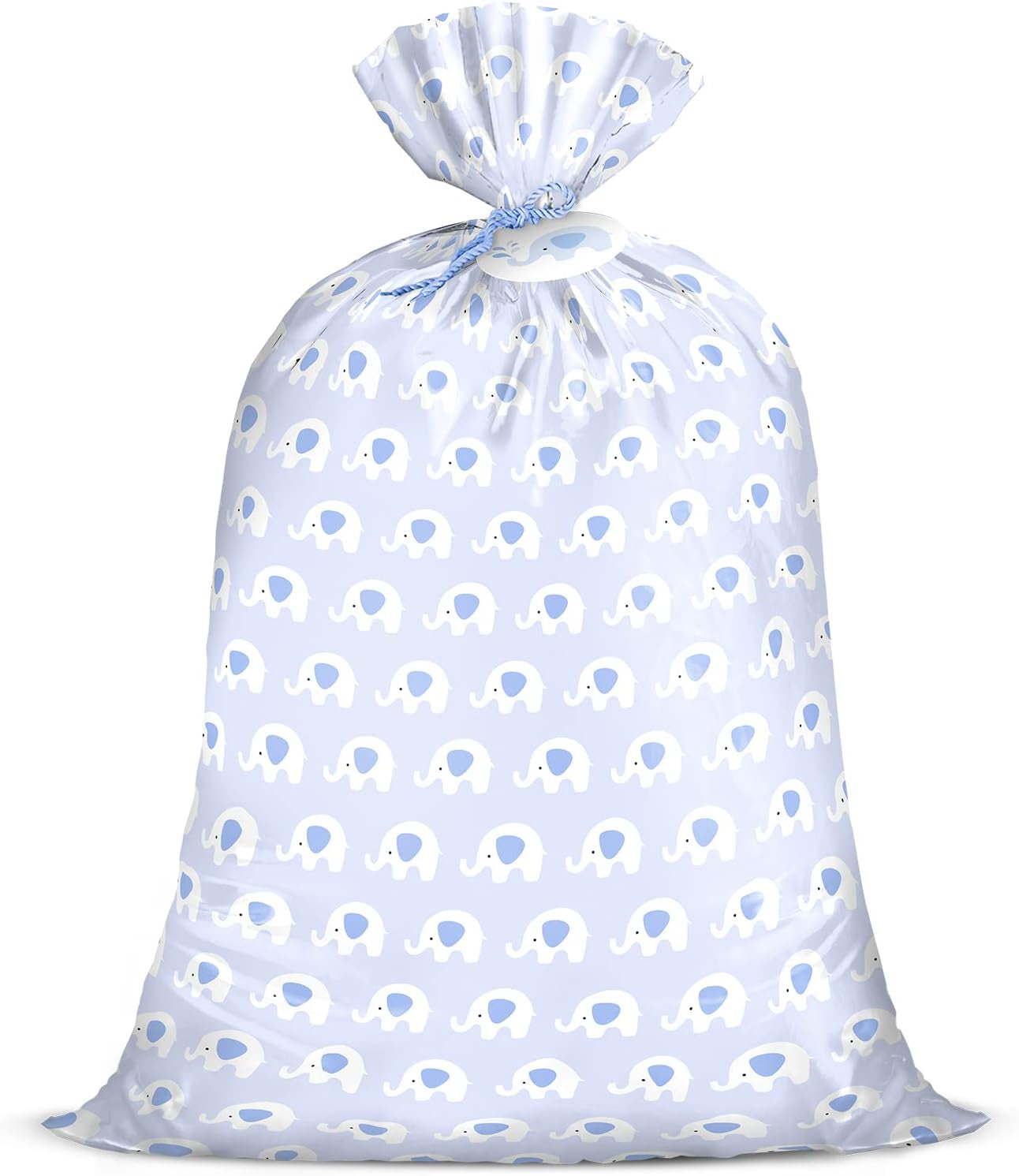 56" Large Baby Boy Plastic Gift Bag - Cute Blue Elephant Design for Baby Shower, Kids Birthdays, Parties, Celebrating, or Any Occasion - 56" H X 36" W