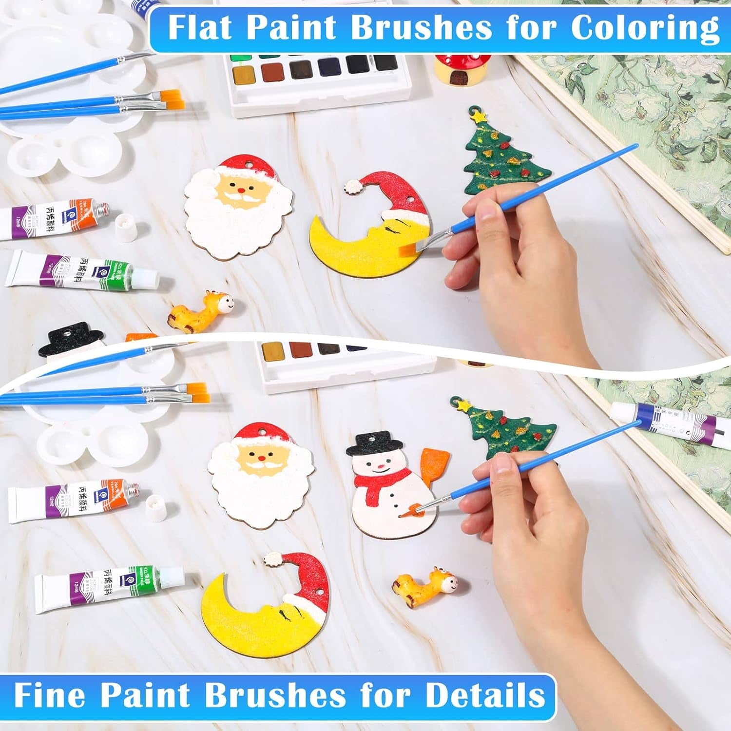 Small Paint Brushes Bulk,  50 Pcs Flat Tip round Acrylic Paint Brushes for Kids Classroom Acrylic Watercolor Canvas Face Painting Touch Up
