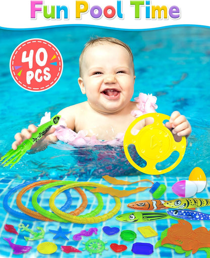 40 Pcs Pool Toys for Kids Ages 4-8, Kids Pool Toys for Toddlers Age 3-5, Summer Swimming Pool Toys, Diving Pool Toys for Kids, Water Toys for Kids Ages 3-5 4-8 8-12