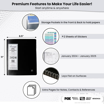 2024  Tabbed Appointment Book & Planner (8.5 x 11) inches Daily Hourly Weekly