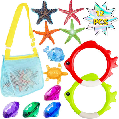 24 Pcs Diving Pool Toys for Kids with Storage Mesh Bag, Summer Pool Games Underwater Swimming Toys for Boys Girls Toddlers