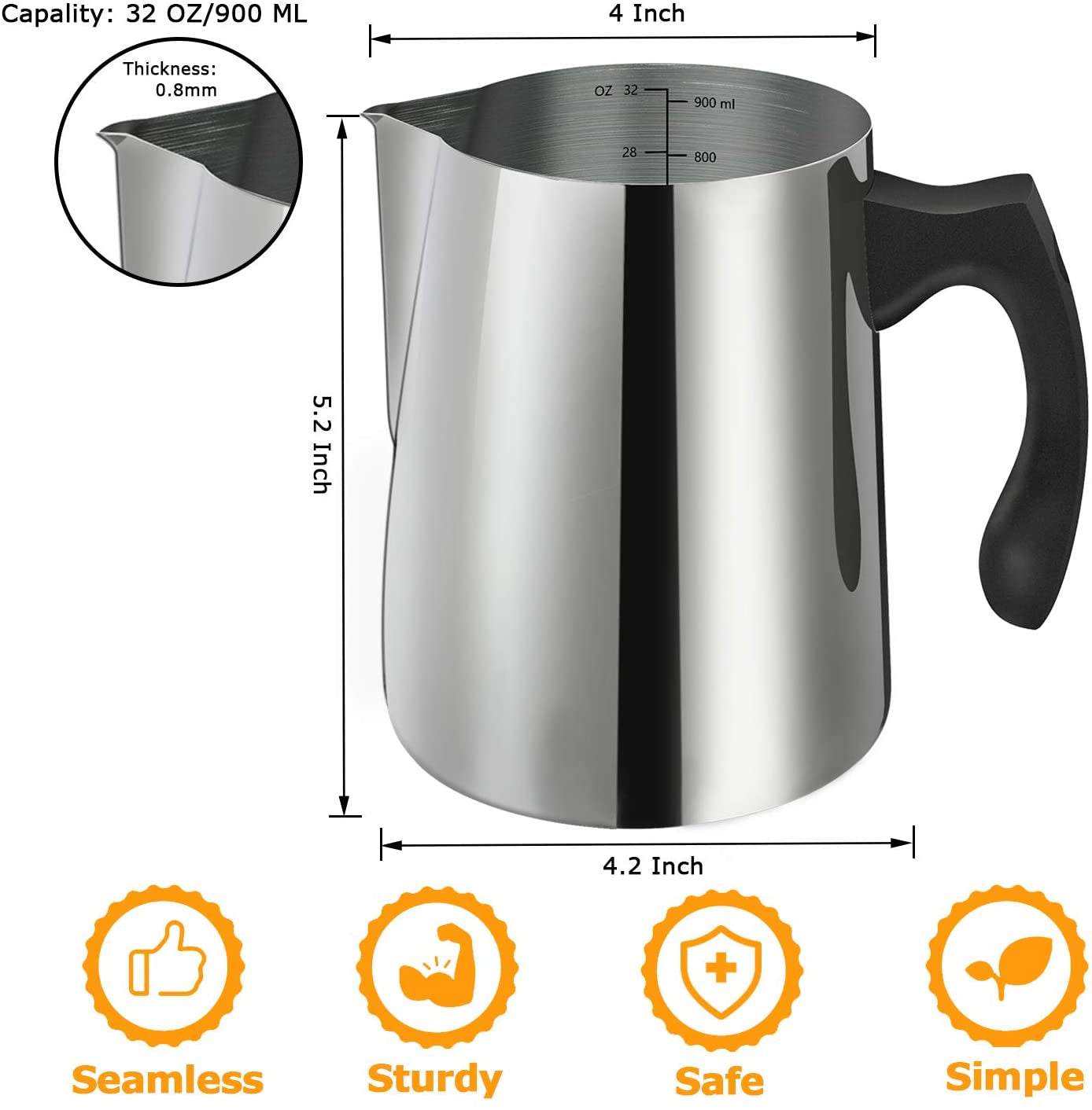 Candle Making Pouring Pot, 32Oz Double Boiler Wax Melting Pot, 304 Stainless Steel Candle Making Pitcher with Heat-Resistant Handle and Dripless Pouring Spout Design