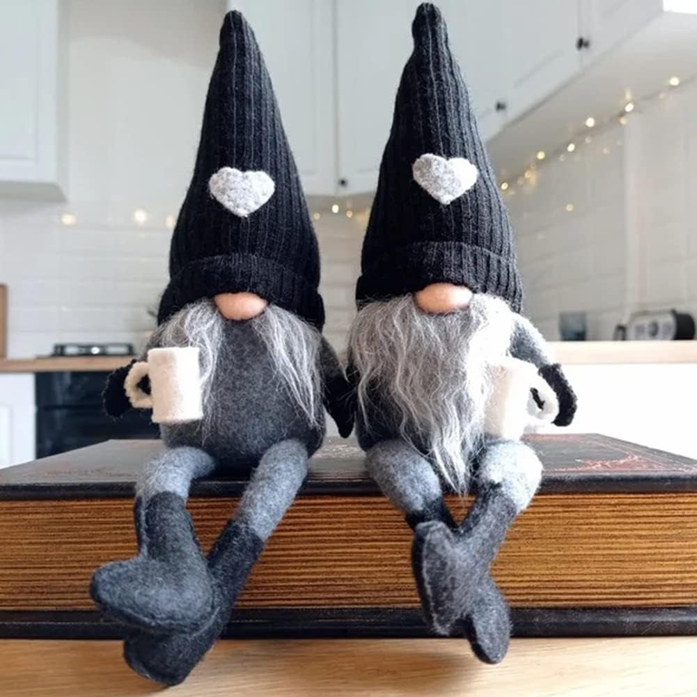 2 Pcs Coffee Gnomes Plush Bar Decor, Handmade Swedish Tomte Gnomes Gifts Farmhouse Scandinavian Figurine Gnome for Home Kitchen Coffee Station Table Shelf Decor