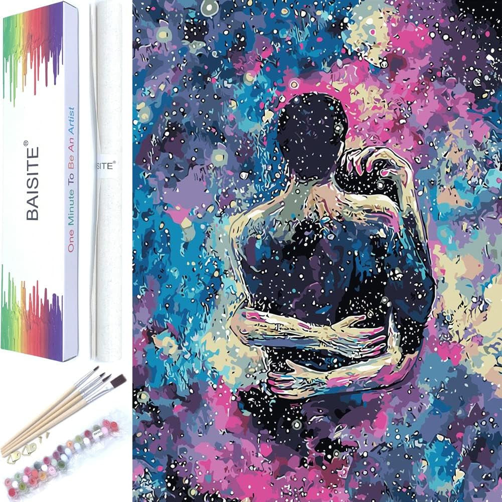 Paint by Numbers Kit for Adults Beginners,12" Wx16 L 2 Pack Canvas Pictures Drawing Paintwork with 8 Pcs Wooden Paintbrushes,Acrylic Pigment in Gift Box-1112