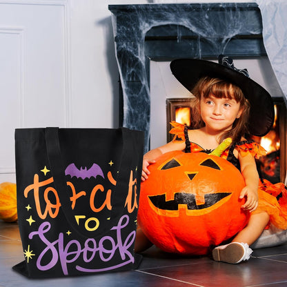 Halloween Tote Bag Trick or Treat Bag Halloween Canvas Bags Reusable Large Halloween Gifts Grocery Candy Bag for Kids