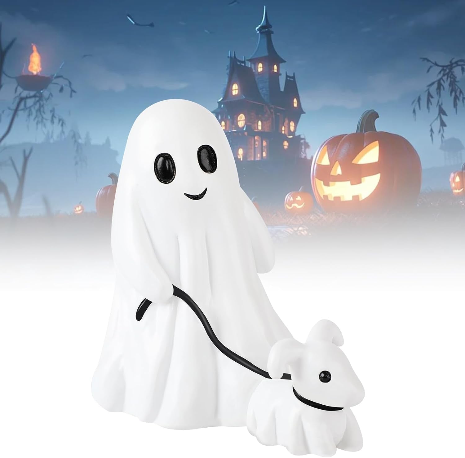 Halloween Ghost Walking Dog Statue, Cutest Ghost Walking Dog, Spooky Ghost Dog Halloween Figurine for Indoor Halloween Decor (Boy 6")