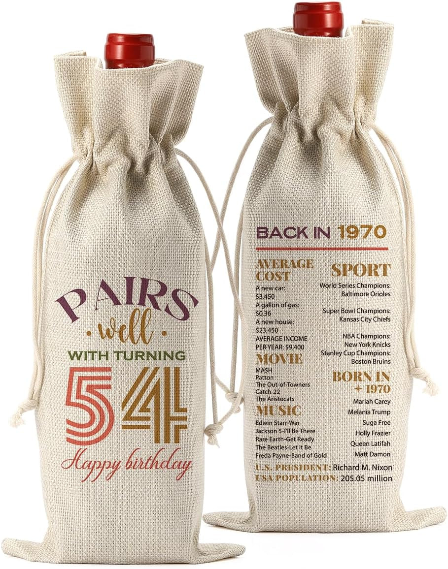 Funny 54Th Birthday Gifts for Women Men 54 Year Old Birthday Gifts for Women Wine Bag Happy Anniversary 54 Birthday Party Supplies Decorations for Women Men Back in 1970 Wine Bags