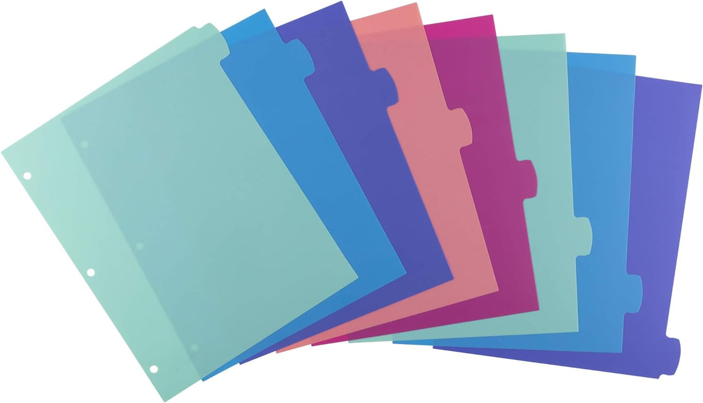 Durable Plastic 5-Tab Write & Erase Big Tab Dividers for 3 Ring Binders, Pastel Brights (16270)