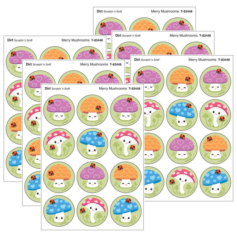 Merry Mushrooms, Dirt scent Scratch 'n Sniff Stinky Stickers®, 48 Per Pack, 6 Packs