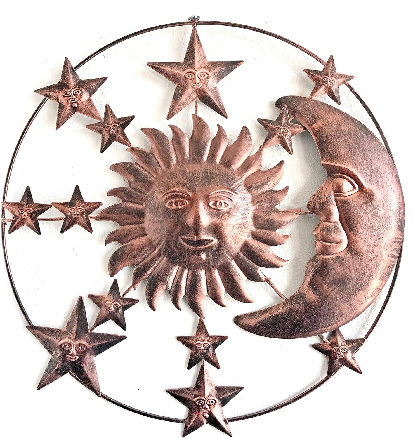 Metal Wall Art Rustic Iron Modern Contemporary Sun Moon Stars Celestial Indoor Living Room Outdoor Garden Patio 3D Hanging Sculpture Home Decor 20 Inch