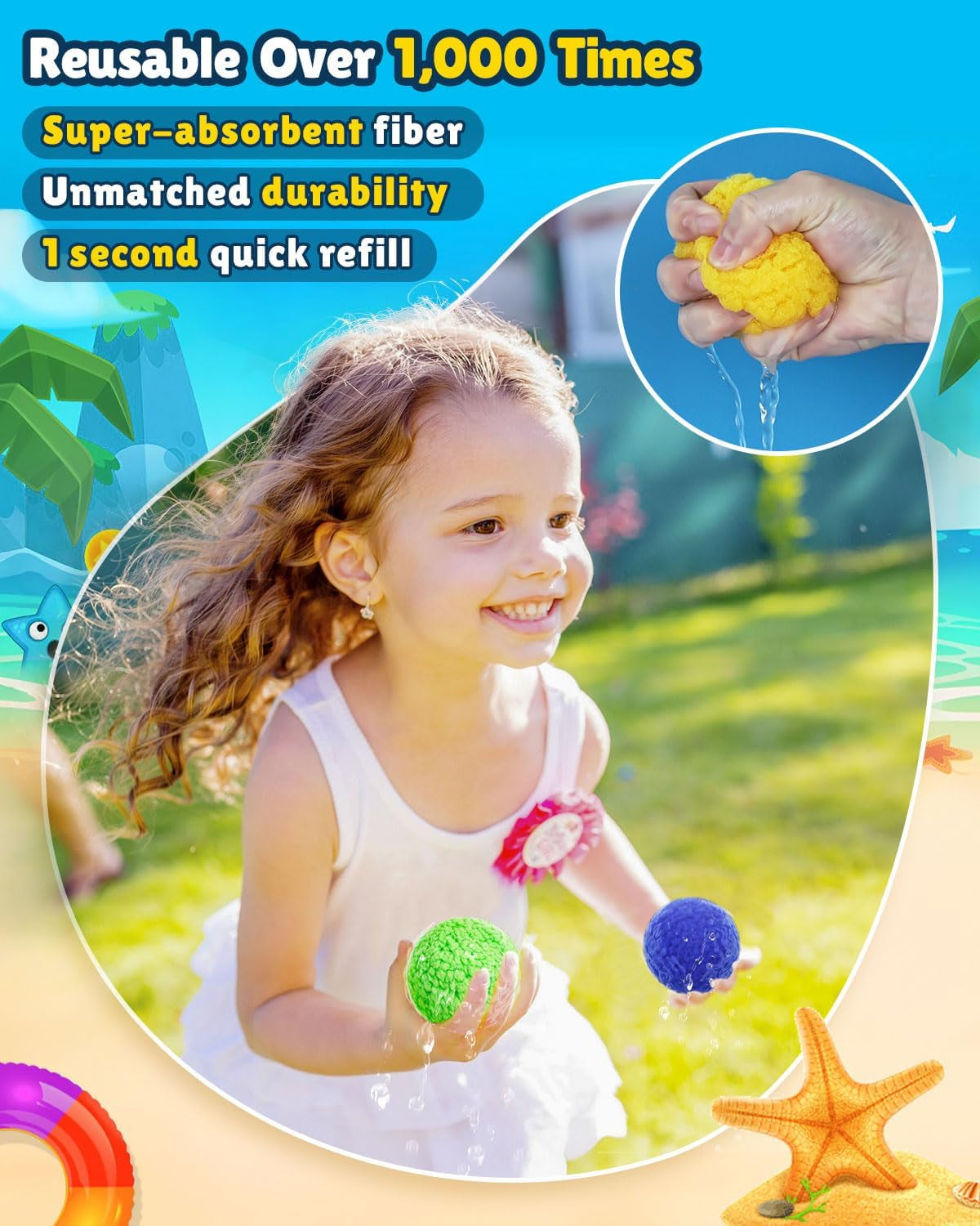 60 Pcs Water Balls Reusable Water Balloons for Kids Outdoor Games & Toys, Summer Water Toys outside Water Play Splash Balls for Pool Backyard Lawn Beach Fun Games