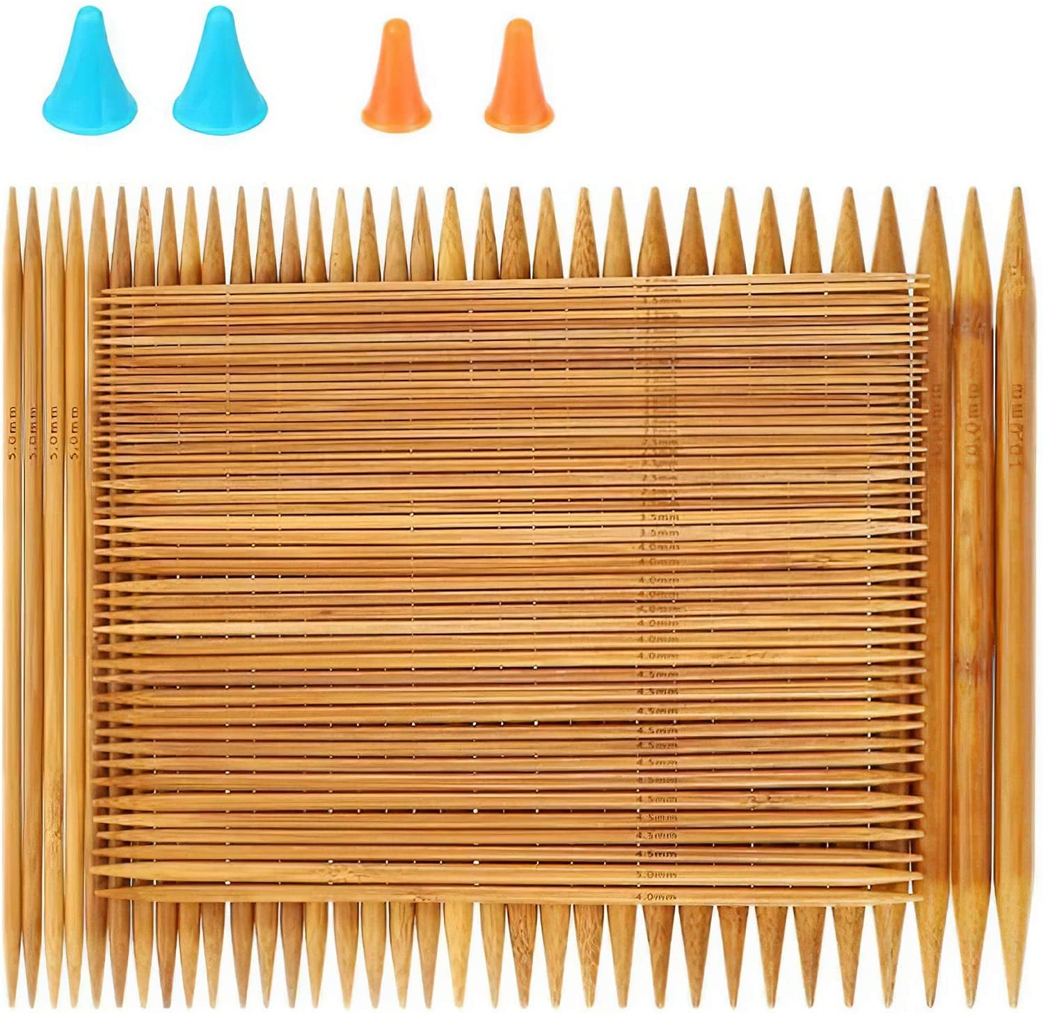 Double Pointed , 75 Pcs Bamboo Knitting Needles Set, 15 Sizes from 2.0Mm-10.0Mm(8 Inches Length)+ 4Pcs Knitting Needles Point Protectors