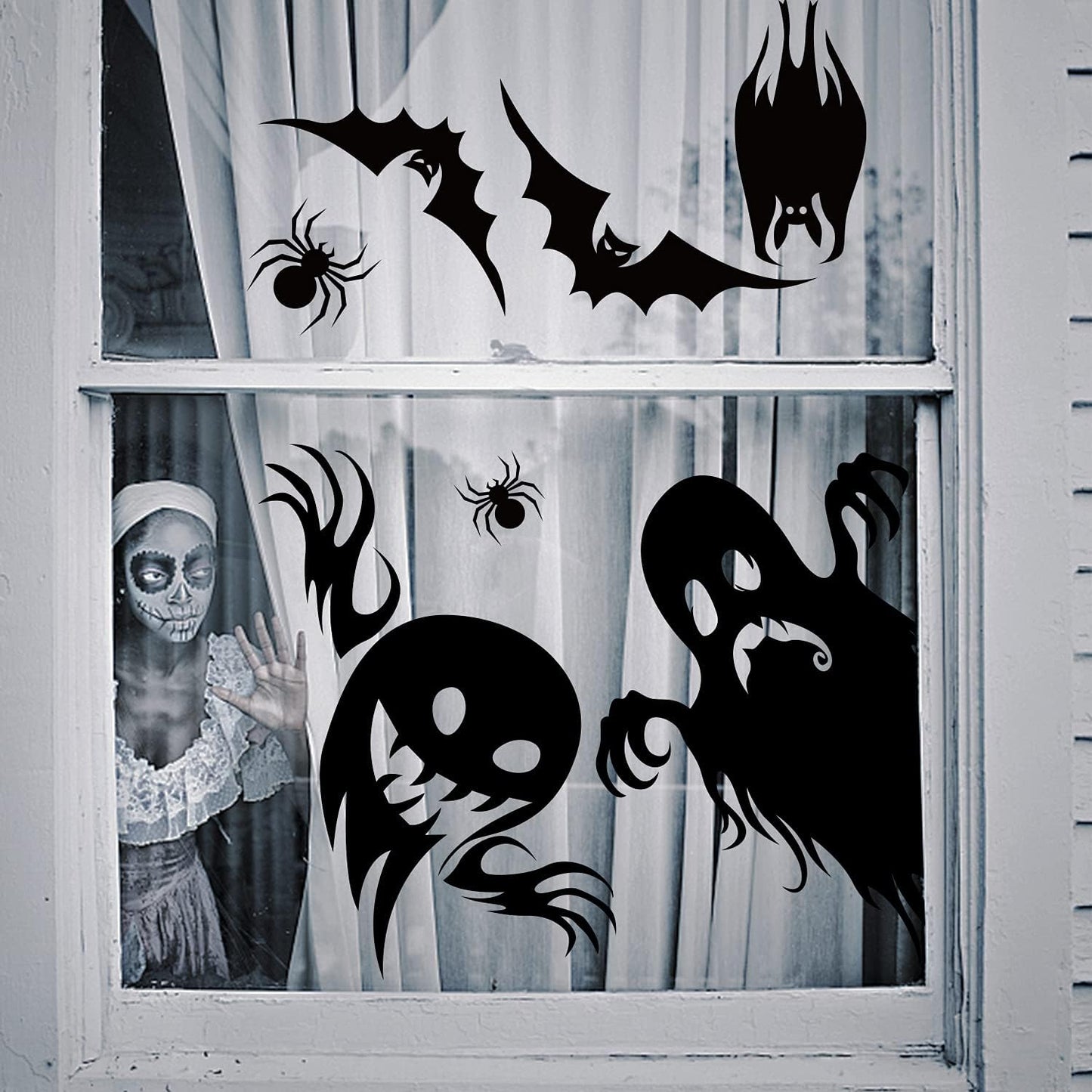 10PCS Giant Halloween Window Clings Novelty Cute Wiggly Monster Window Decal Stickers for Halloween Decoration Supply