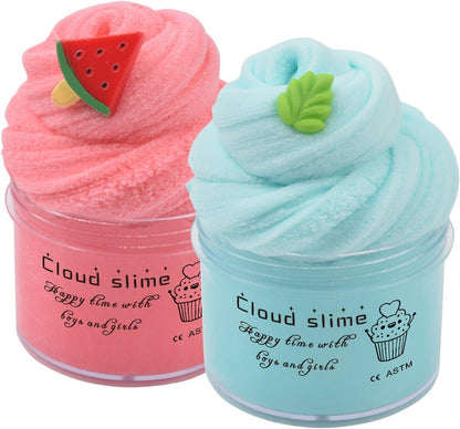 2 Pack Cloud Slime Kit with Red Watermelon and Mint Charms, Scented DIY Slime Supplies for Girls and Boys, Stress Relief Toy for Kids Education, Party Favor, Gift and Birthday