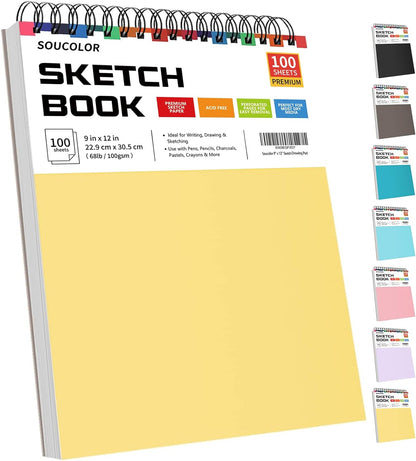 9" X 12" Sketch Book, 1-Pack 100 Sheets Spiral Bound Art Sketchbook, (68Lb/100Gsm) Acid Free Artist Drawing Book Paper Painting Sketching Pad for Kids Students Adults Beginners