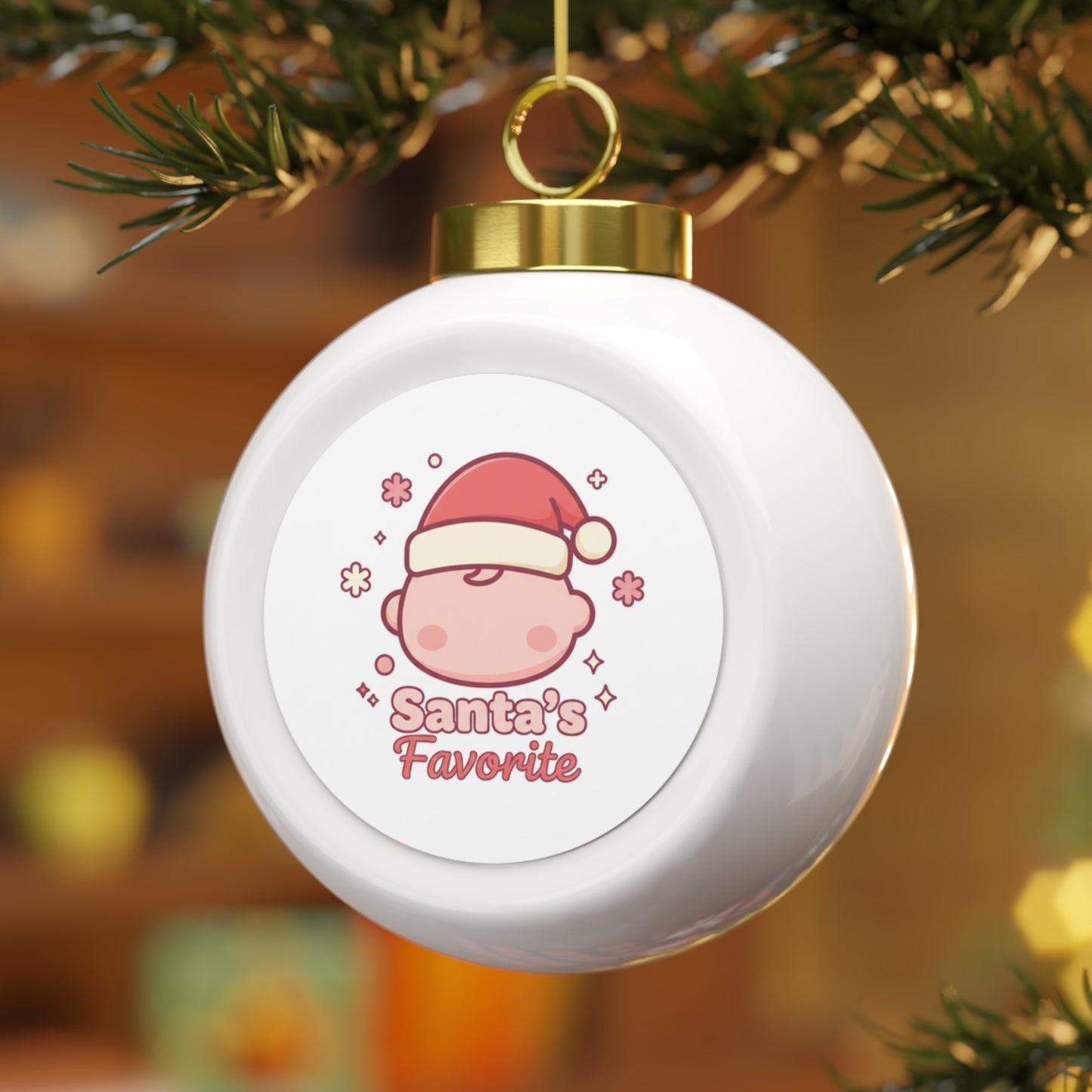 Christmas Ball Ornament - Santa's Favorite (Glossy Ceramic, Gold Ribbon)
