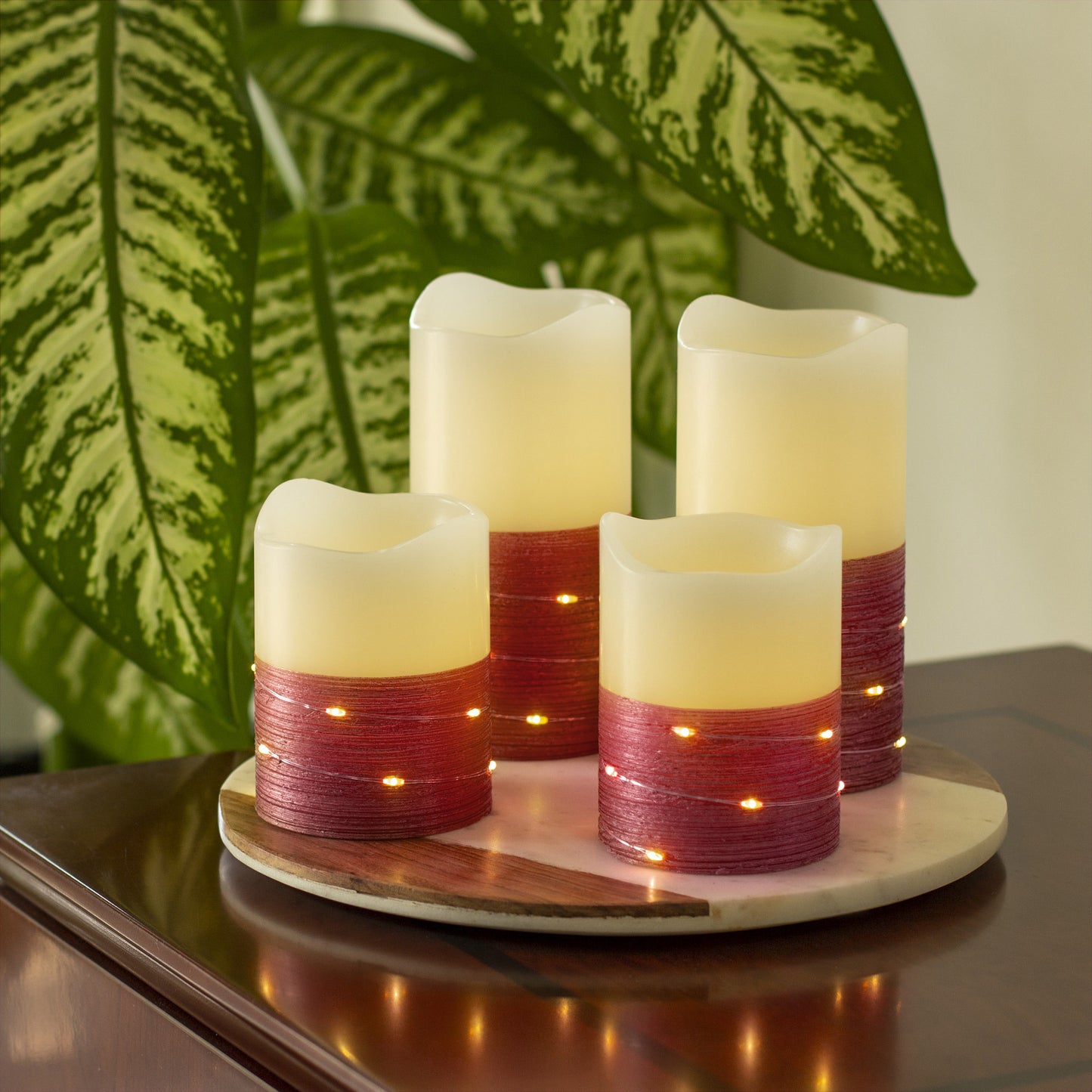 My Home Flameless LED Wax Pillar Candles with Fairy Lights and Timer