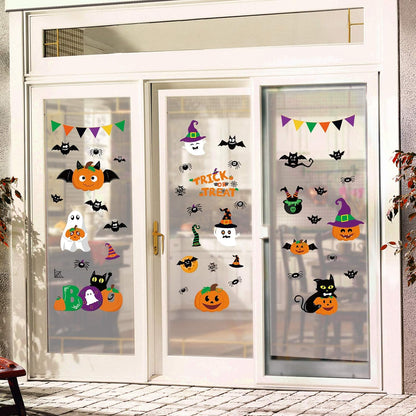 Halloween Decorations Indoor Window Clings Decor, Large Cute Pumpkin Ghost Black Cat Bat Trick or Treat Window Decals for Glass Windows, Kids School Home Office Party Window Stickers, 4 Sheets