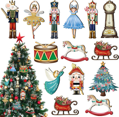 24 Pieces Christmas Nutcracker Wooden Ornaments Wood Hanging Decoration Set for Christmas Tree Hanging Wood Crafts Holiday Decor Xmas Party Supplies (Xmas-Nutcracker-B)