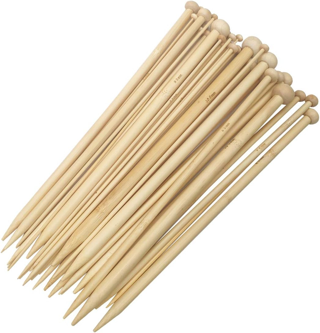 18 Pairs Smooth Bamboo Knitting Needles Set with Knitting Needle Case (36 Pcs - 18 Sizes: 2Mm – 10Mm)