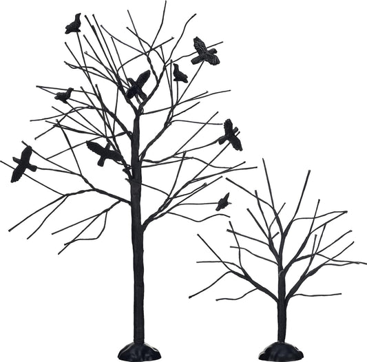 2 Pieces Halloween Accessories for Village Collections Crows Tree Figurine Tree Halloween Decorations Indoor Artificial Halloween Tree Multiple Sizes Bare Branch Trees Figurine Set for Home, Black