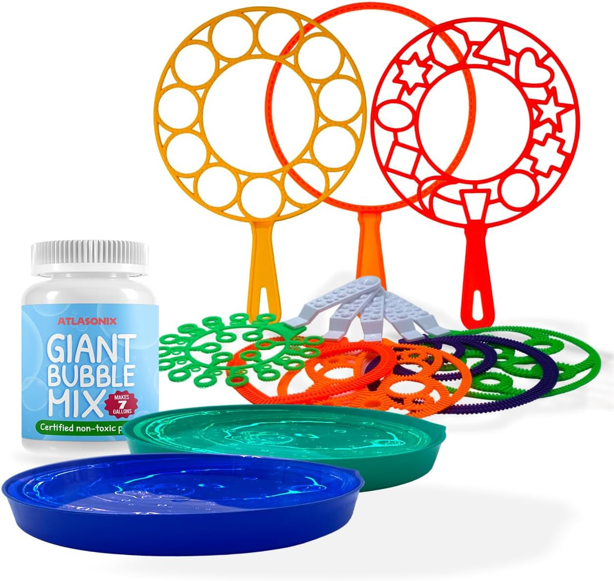 Giant Bubble Wands Outdoor Toys for Kids Large Blowing Rings Shapes Set for Big Soap Bubbles Includes Giant Bubble Mix Solution Kit Refill Summer Party Park Beach Fun Activities