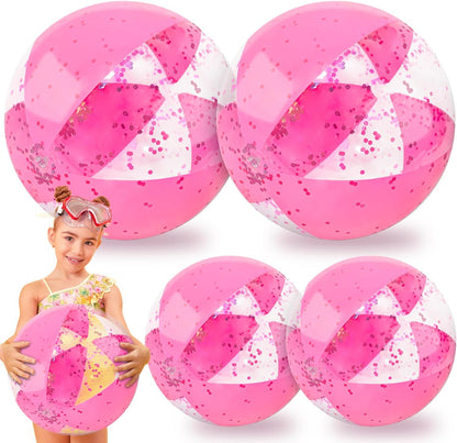 5 Pack Sequins Beach Balls Pool Toys Balls 16 Inch 24 Inch Confetti Glitters Inflatable Clear Beach Ball Swimming Pool Water Beach Toys Summer Outdoor Party Favors for Kids Adults