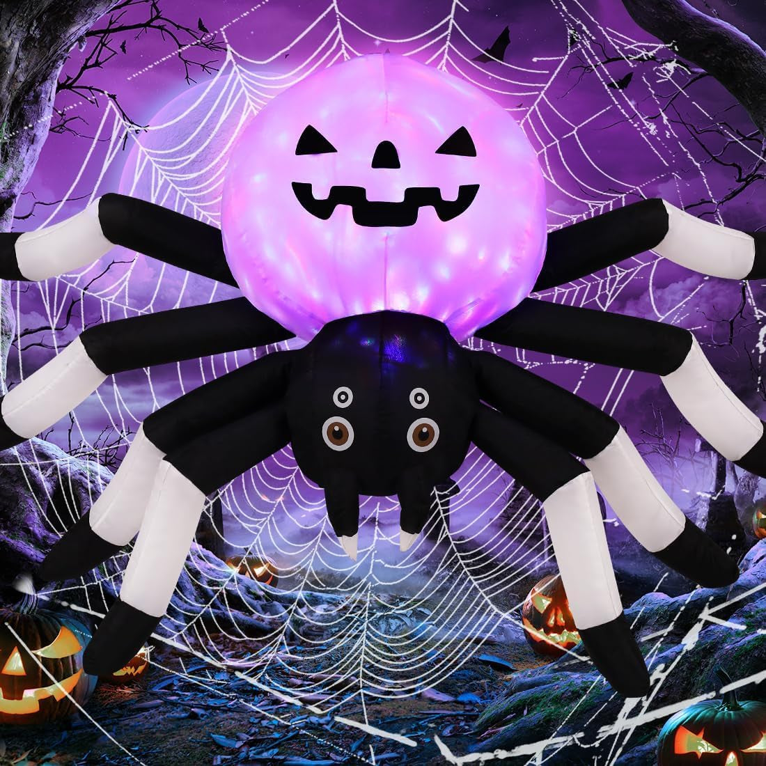 5 FT Width Halloween Inflatables Outdoor Decorations Spider with Magic Light, Blow up Yard Decorations with LED Lights for Party Yard Garden Lawn