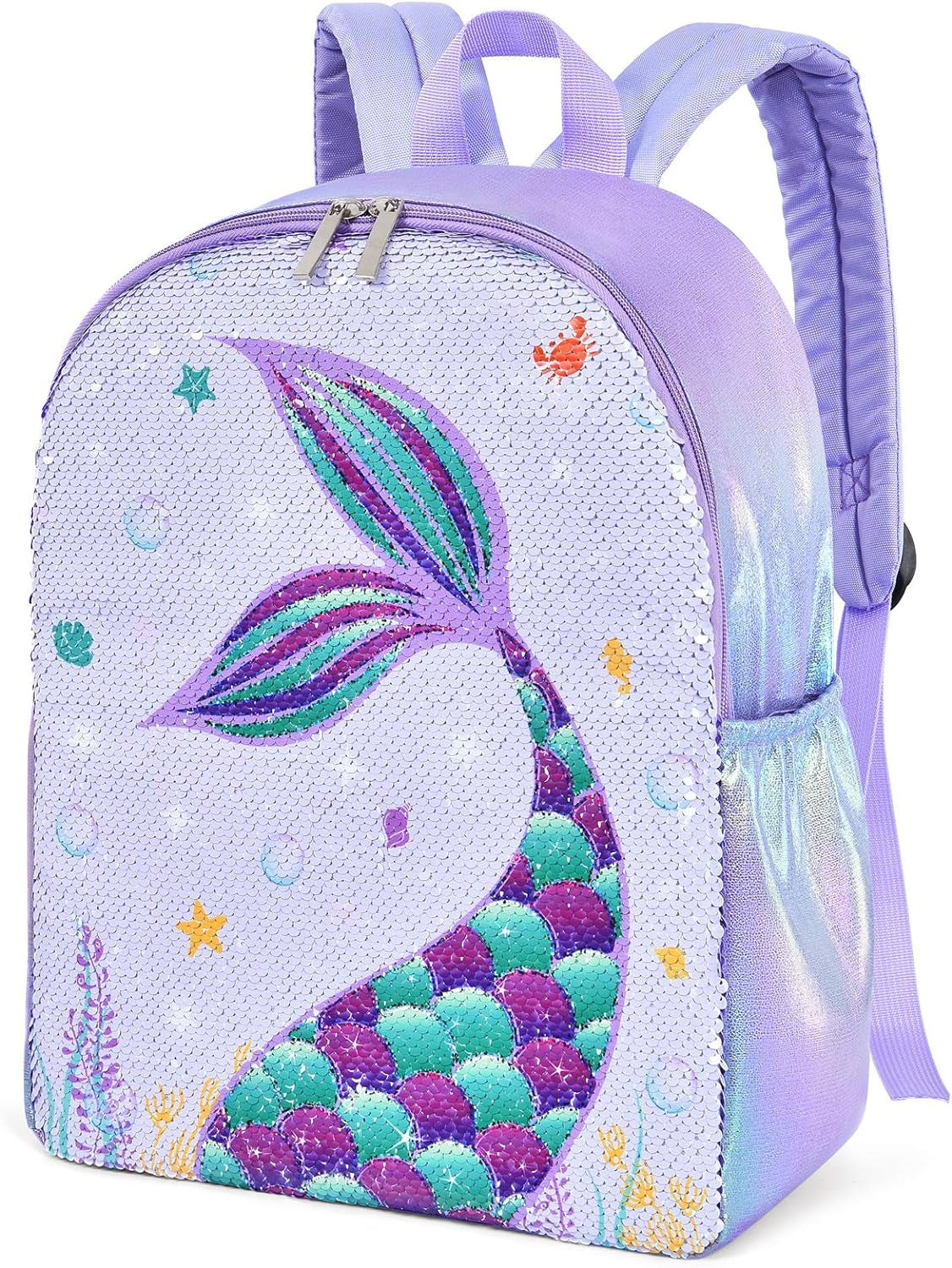 Sparkly Girls Mermaid Backpack - Sequins School Backpack for Kids Girls Preschool Kindergarten Elementary 15” Lightweight Travel Casual Book Bag Schoolbag