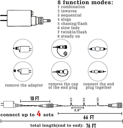 Christmas Lights, 200 LED 66FT Outdoor Christmas Lights Plug in with 8 Modes, Waterproof Christmas Lights Outdoor, Indoor Xmas Decorations for Party Yard House Decor, White