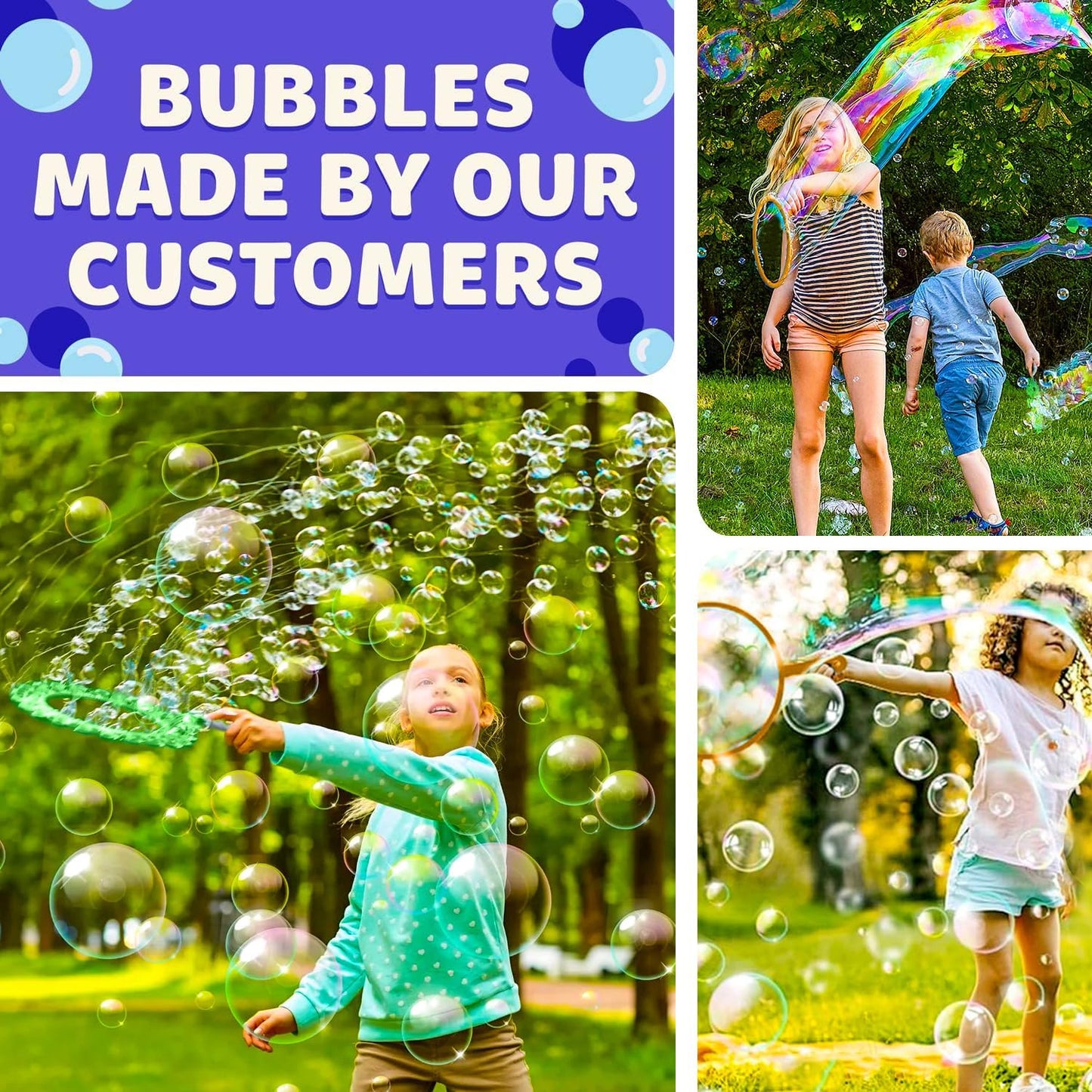 Giant Bubble Wands Outdoor Toys for Kids Large Blowing Rings Shapes Set for Big Soap Bubbles Includes Giant Bubble Mix Solution Kit Refill Summer Party Park Beach Fun Activities