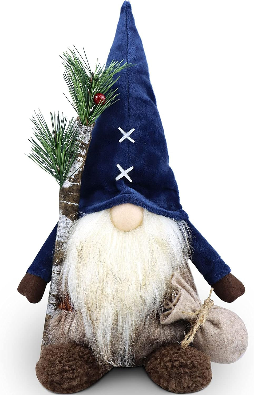 Christmas Gnomes Plush Decorations Gift Handmade Scandinavian Tomte Stuffed Santa with Branch and Bag Xmas Decor for Home Kitchen Farmhouse Tiered Tray - Blue