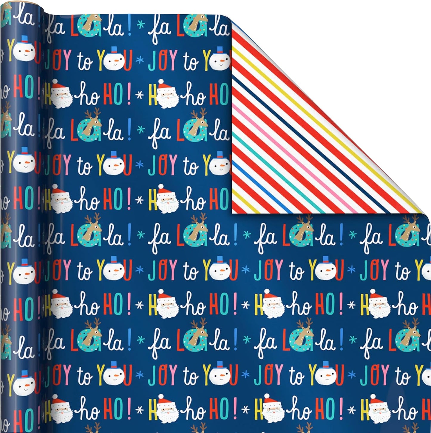 Reversible Christmas Wrapping Paper for Kids (3 Rolls: 120 Sq. Ft. Total) Snowmen, Stripes, Trees, Skiing Santa, Zebras, Hedgehogs, Penguins