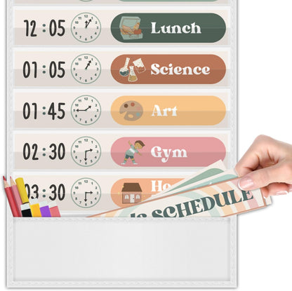 BOHO Theme Daily Schedule Pocket Chart Set Decorate Your Classroom or Home for Pre-Kindergarten to Grade 6, Black