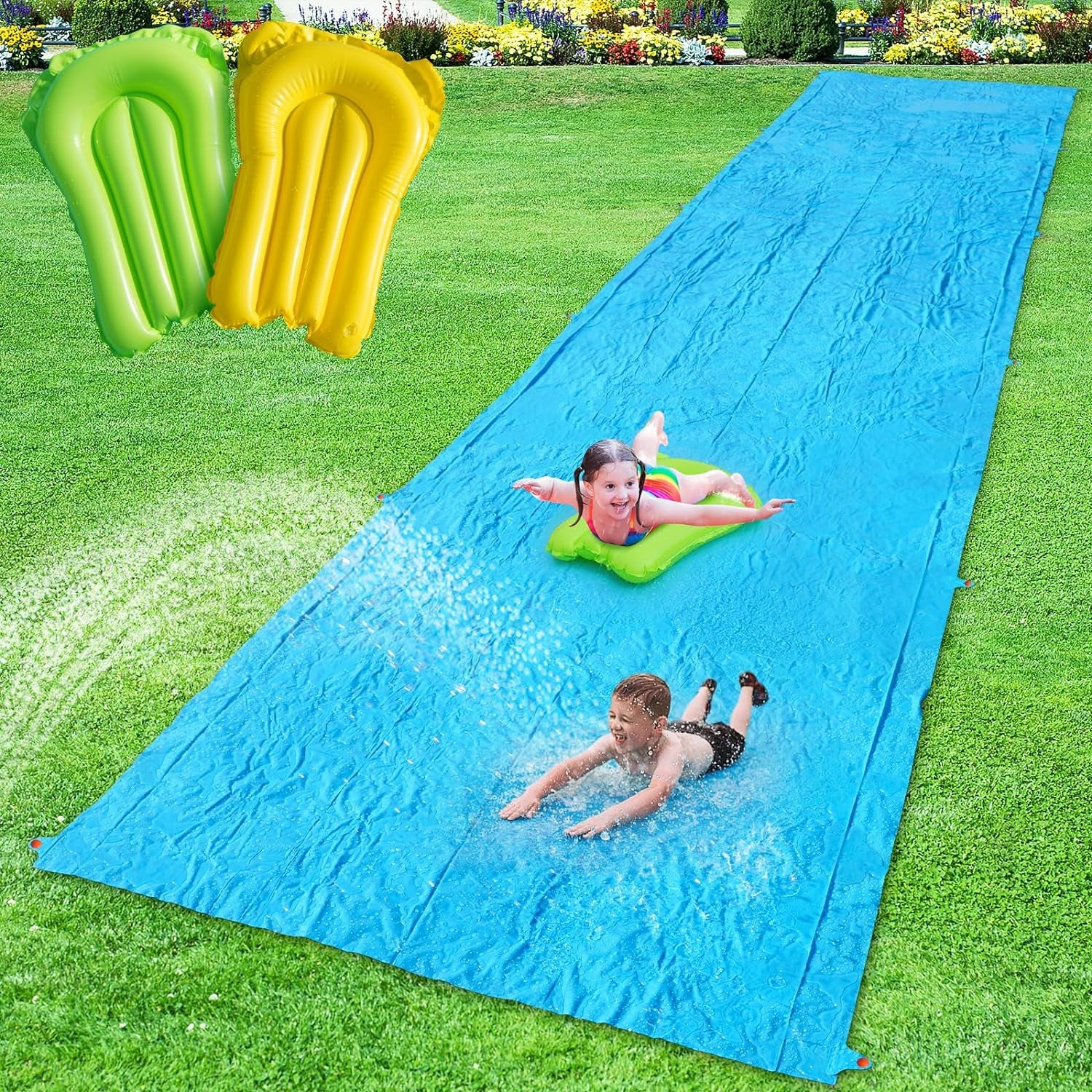 40FT Slip Lawn Water Slide, Giant Slip, Splash and Slide for Kids Teens and Adults - Summer Slip Water and Slides Heavy Duty for Outdoor Backyard Lawn Summer Party with 14 Stakes and 2 Bodyboards