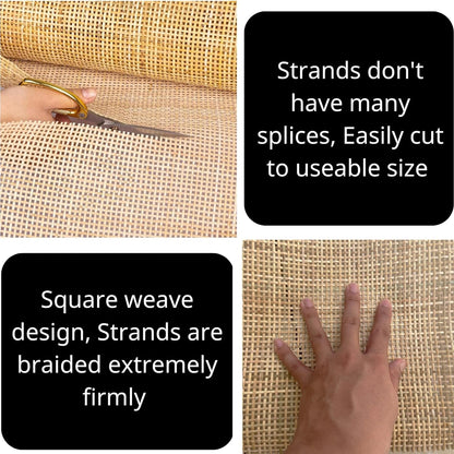 16" Width Natural Square Rattan Cane Webbing Roll 2 Feet Length for Caning Projects | Pre-Woven Radio Mesh Cane Webbing Sheet for Furniture, Chair, Table, Ceiling (2 FEET)