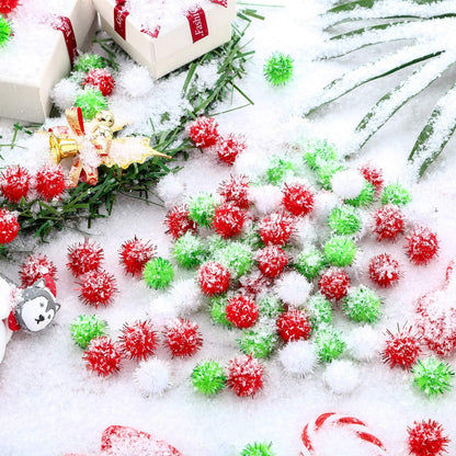 500 Pieces 0.5 Inch Sparkly Christmas Pompoms Dazzling Fluffy Pom Poms Balls Small Glitter Felt Pom Poms for Craft DIY Home Decorations Hobby Supplies