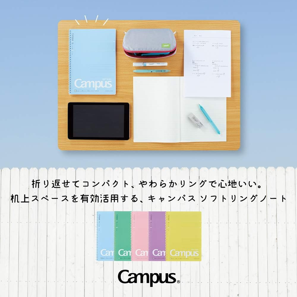 Campus Soft Ring Notebook, Semi-B5, B 6Mm Dot Ruled, 34 Lines, 40 Sheets, Blue, Set of 2, Japan Import (SU-S111BT-B)