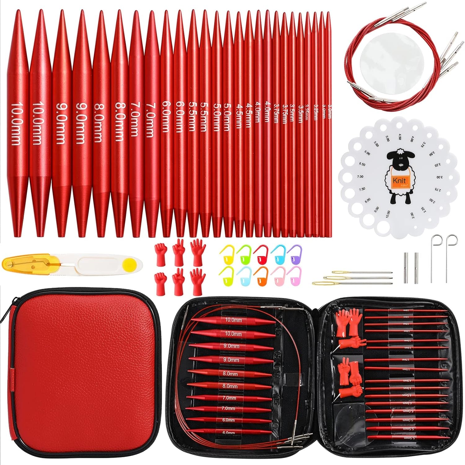 57Pcs Aluminum Circular Knitting Needles Set with Ergonomic Handles,13 Size Interchangeable Crochet Needles with Storage Case for Small Project (Style 1)