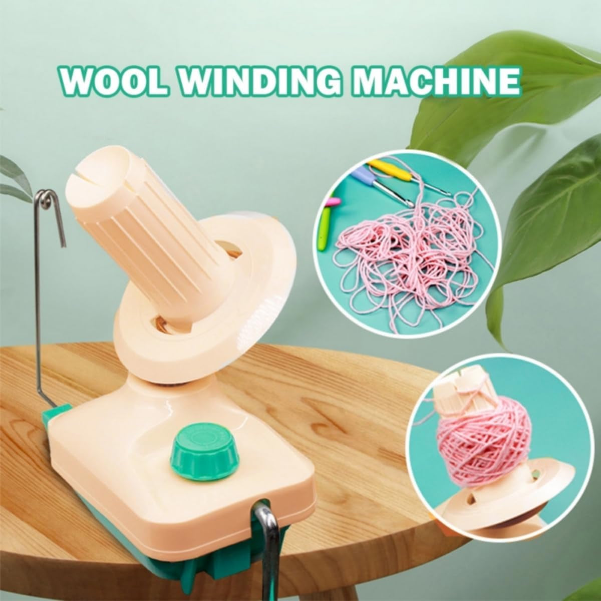 Yarn Winder Fiber Yarn String Ball Winder Holder Hand Operated (Cyan)