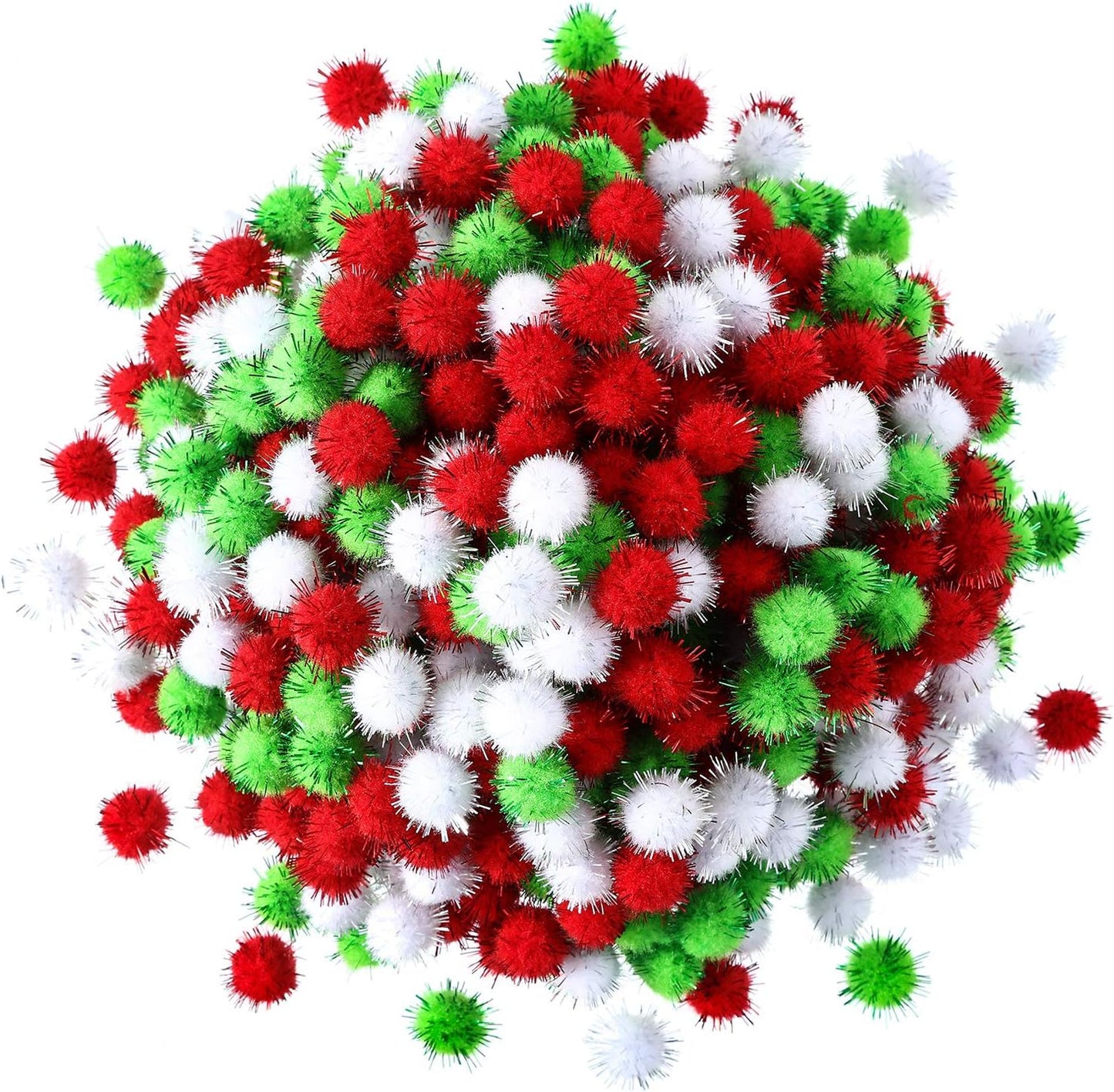 500 Pieces 0.5 Inch Sparkly Christmas Pompoms Dazzling Fluffy Pom Poms Balls Small Glitter Felt Pom Poms for Craft DIY Home Decorations Hobby Supplies