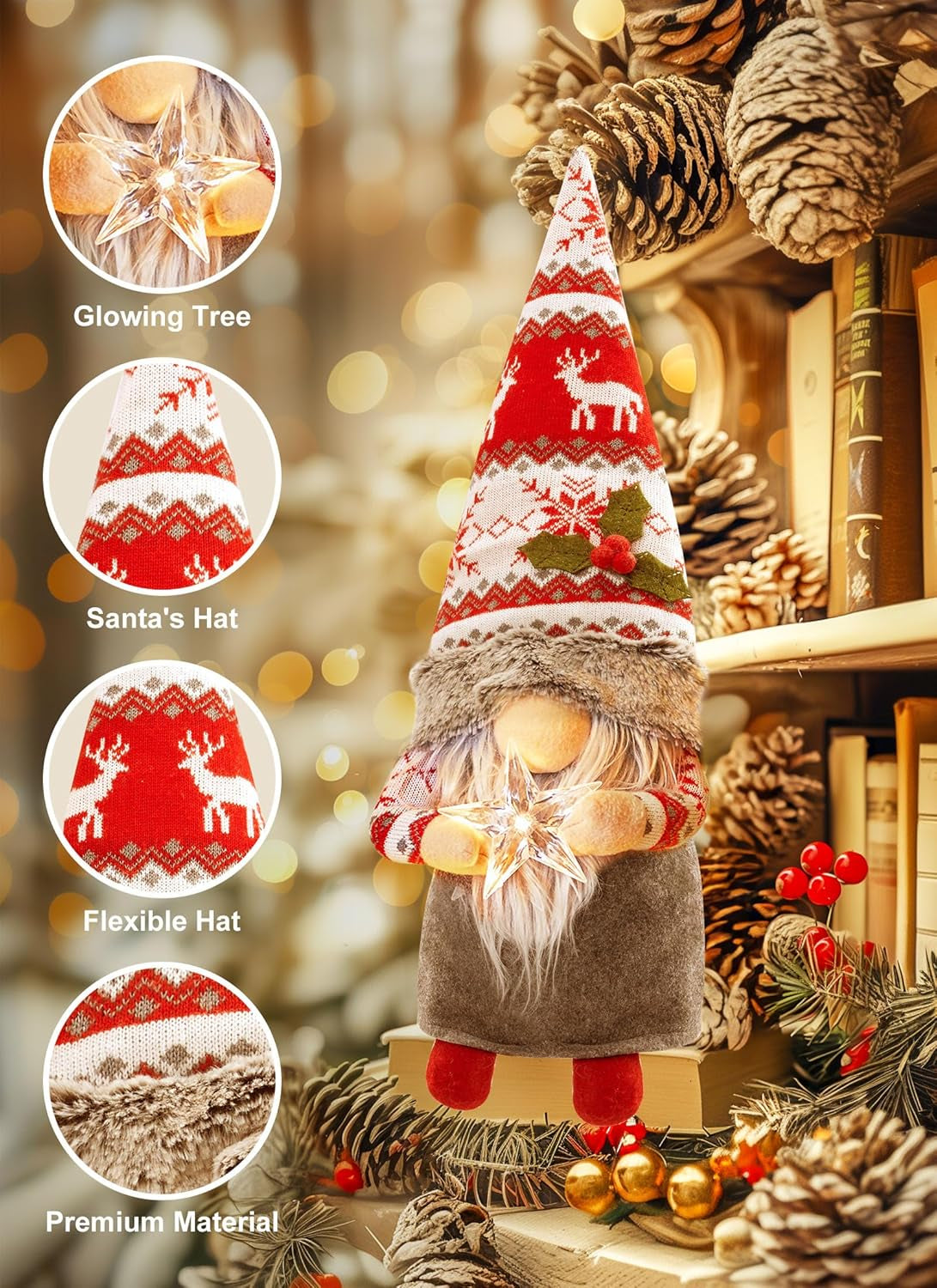 Gnome Christmas Tree Topper with 12Pcs Hanging Gnomes Ornaments,27.5 Inch Large Swedish Tomte Gnome Christmas Ornaments Santa Gnomes Plush Scandinavian Christmas Decorations Holiday Home Décor