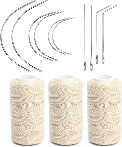 Weaving Needle Combo Deal Black Thread with 10Pcs Needle for Making Wig Sewing Hair Weft Hair Weave Extension, Big Medium and Small C J Shape Curved Needle I Needle (3 Thread Black + 10 Needle)