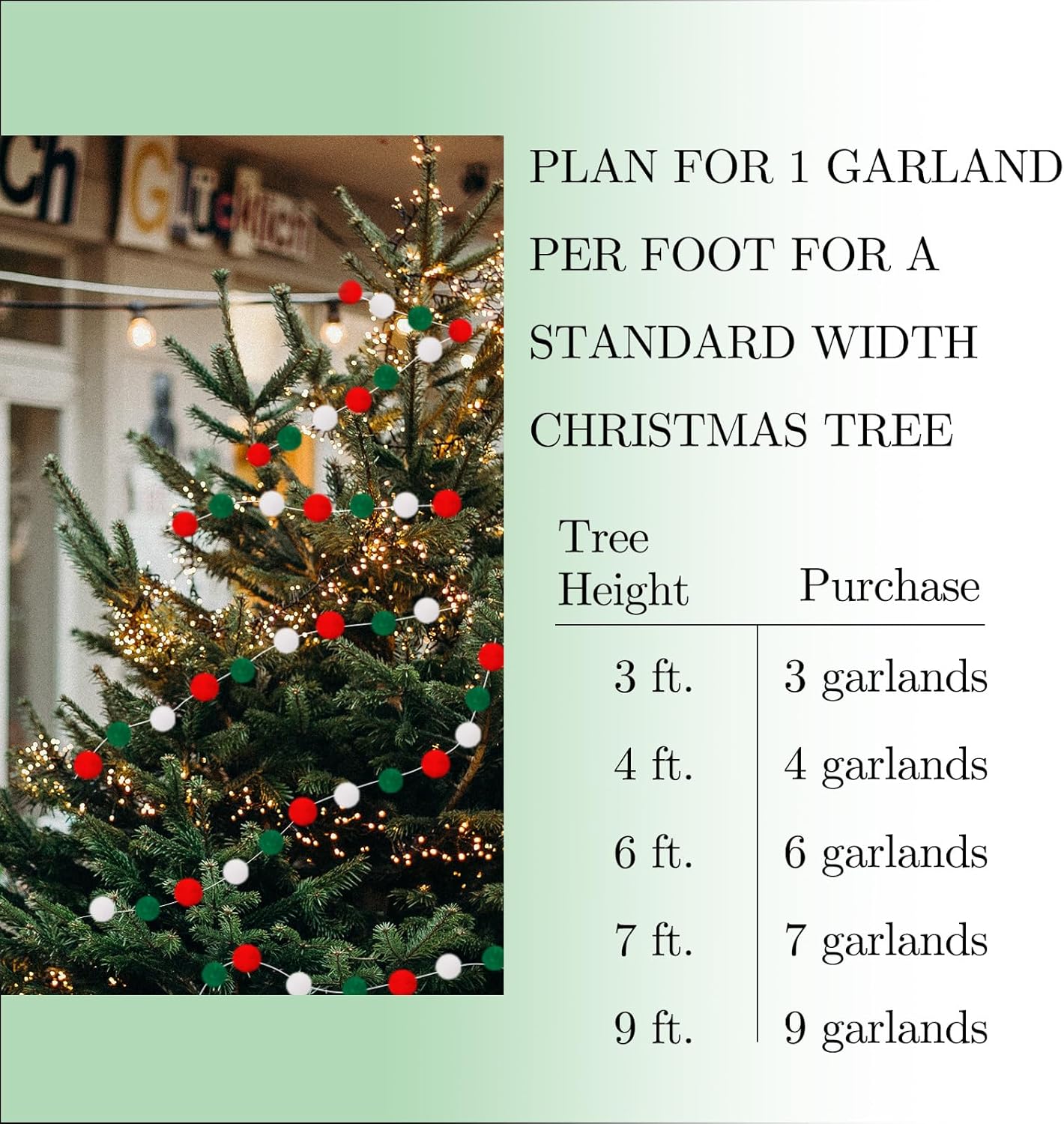 Christmas Garlands, 1.2" Large Pompom Garland Boho Decor, 16.4Ft 60 Pompom Ball Garlands, Red Green White Garlands for Christmas Party, Mexico, Italy Party Decor(1.2"/3Cm)