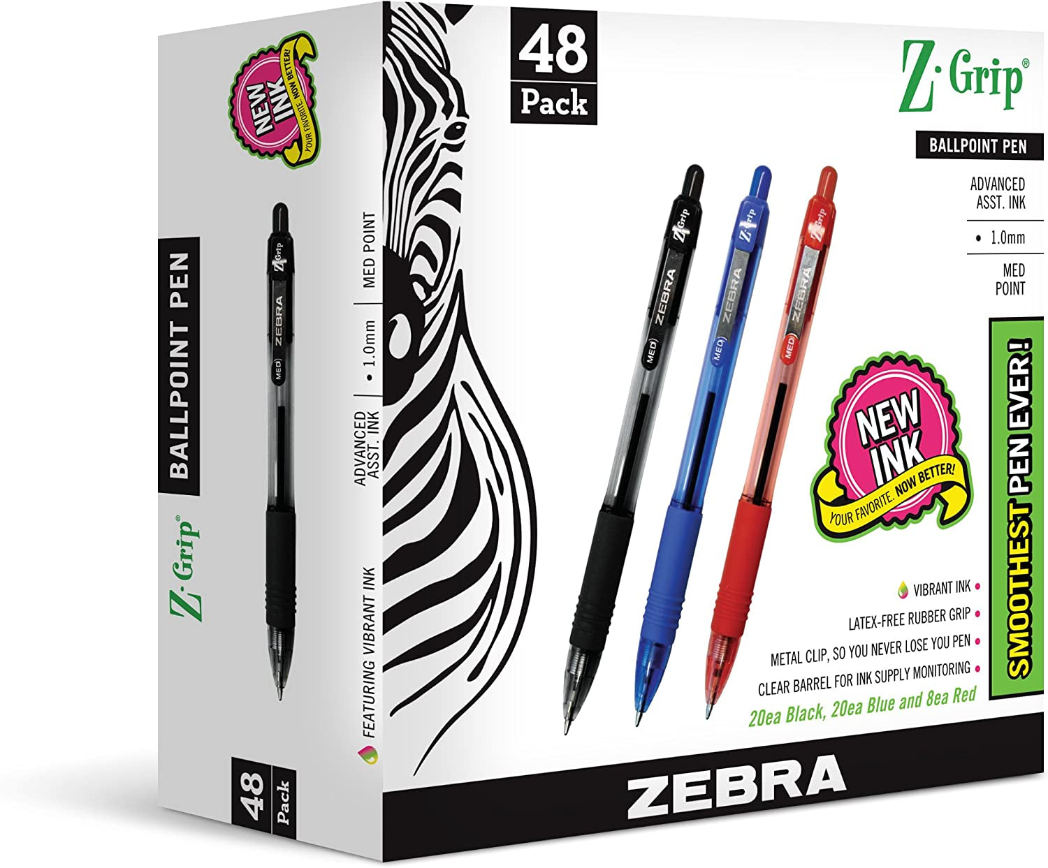 Pen Z-Grip Retractable Ballpoint Pen, Medium Point, Black Ink, 18-Pack, Model Number: 22218