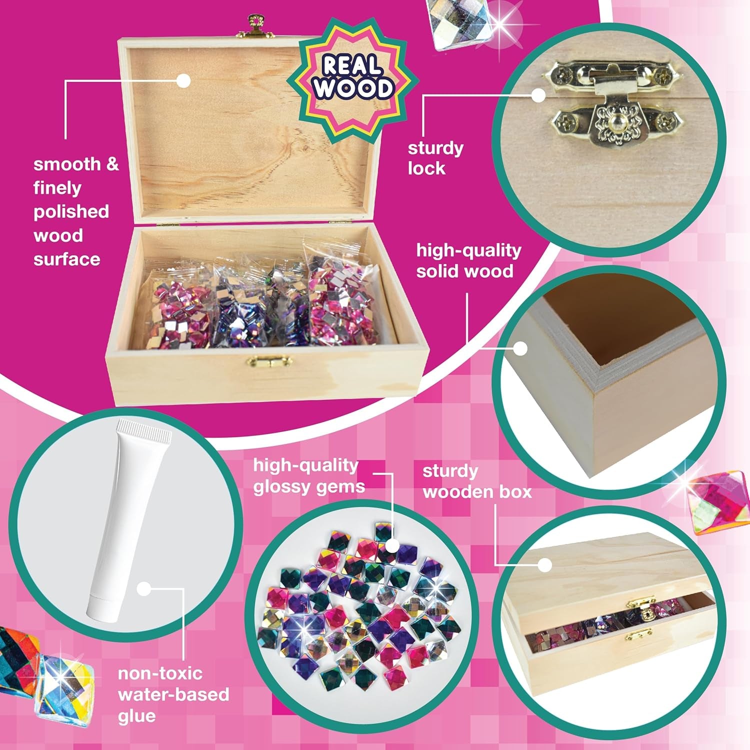 DIY Sparkly Girls Jewelry Box for Girls 8-12 Yrs Old - 10 9 8 7 6 Year Old Girl Birthday Gift Idea & Christmas Crafts for Girls 8-12 - Girl Toys 8-10, Arts and Crafts for Kids Ages 6-8